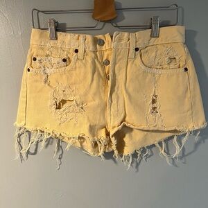 Levi Yellow Distressed Denim Shorts